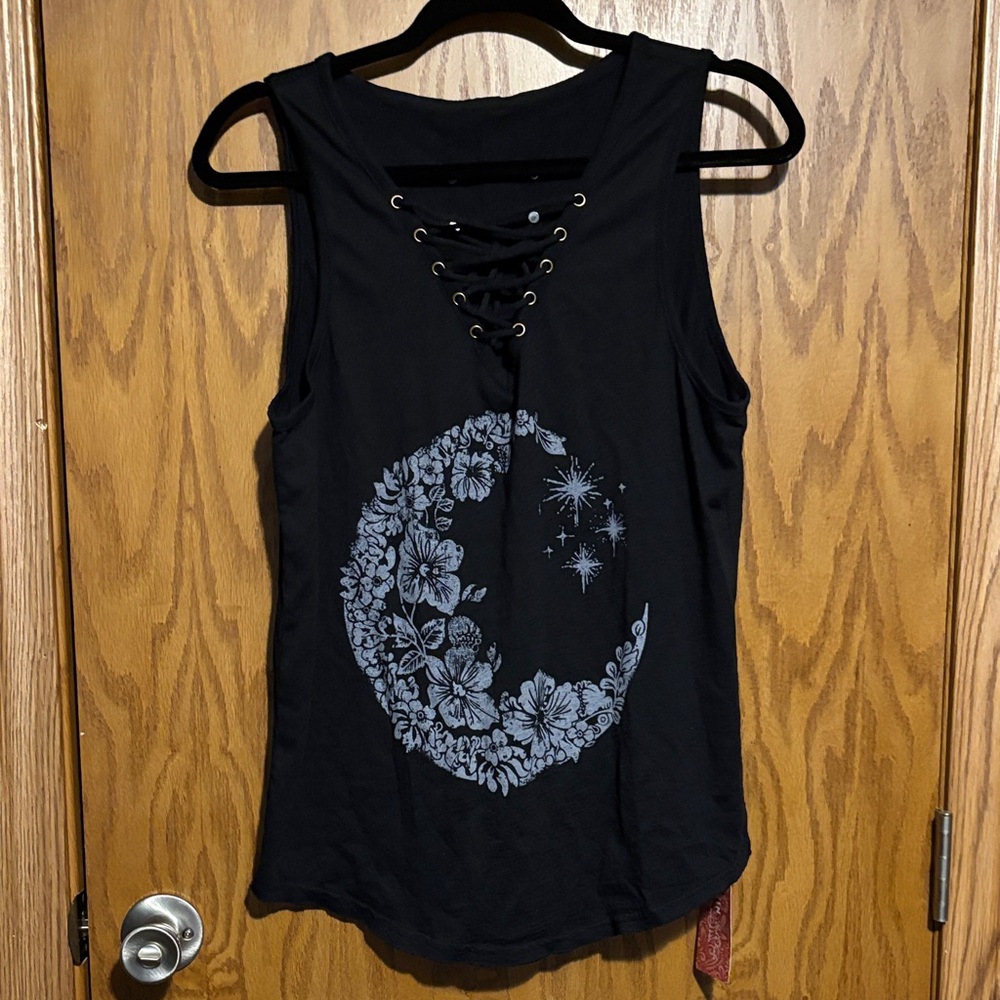 SHEIN Black Floral Moon Tank Top Small